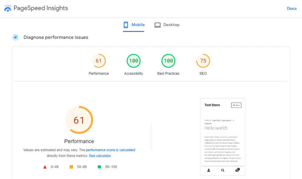 Warum ist meine WordPress-Website so langsam? (Antworten und Lösungen) 13 performance score page speed test