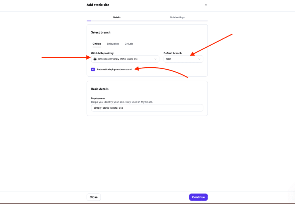 So hosten Sie Ihre statische Website auf Kinsta 28 kinsta github setup