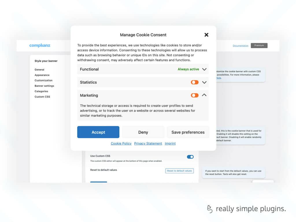 Cookie-Consent-Plugins für statische Websites 32 complianz cookie banner screenshot