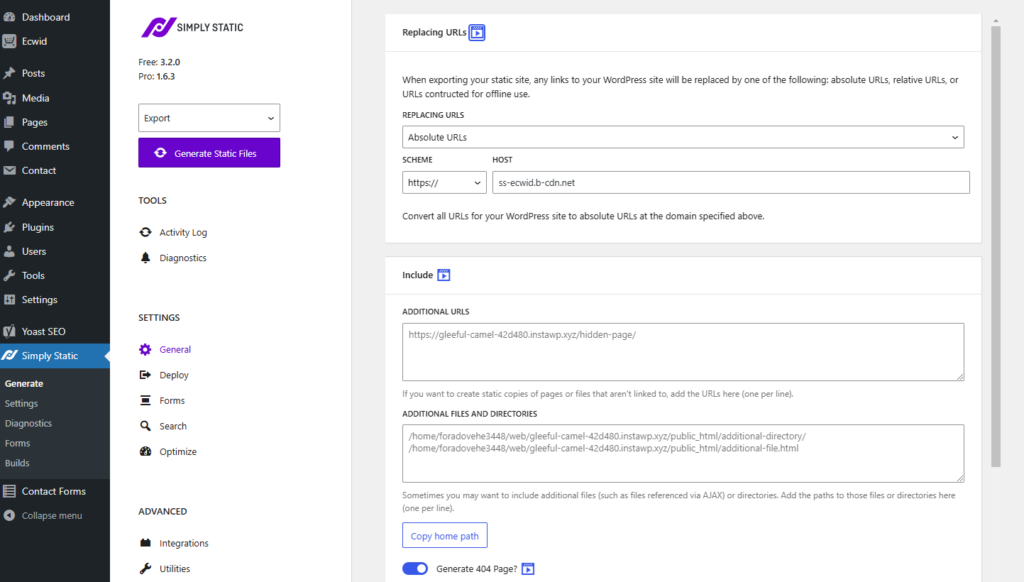 So erstellen Sie 2026 eine statische E-Commerce-Website 36 simply static ecwid general settings