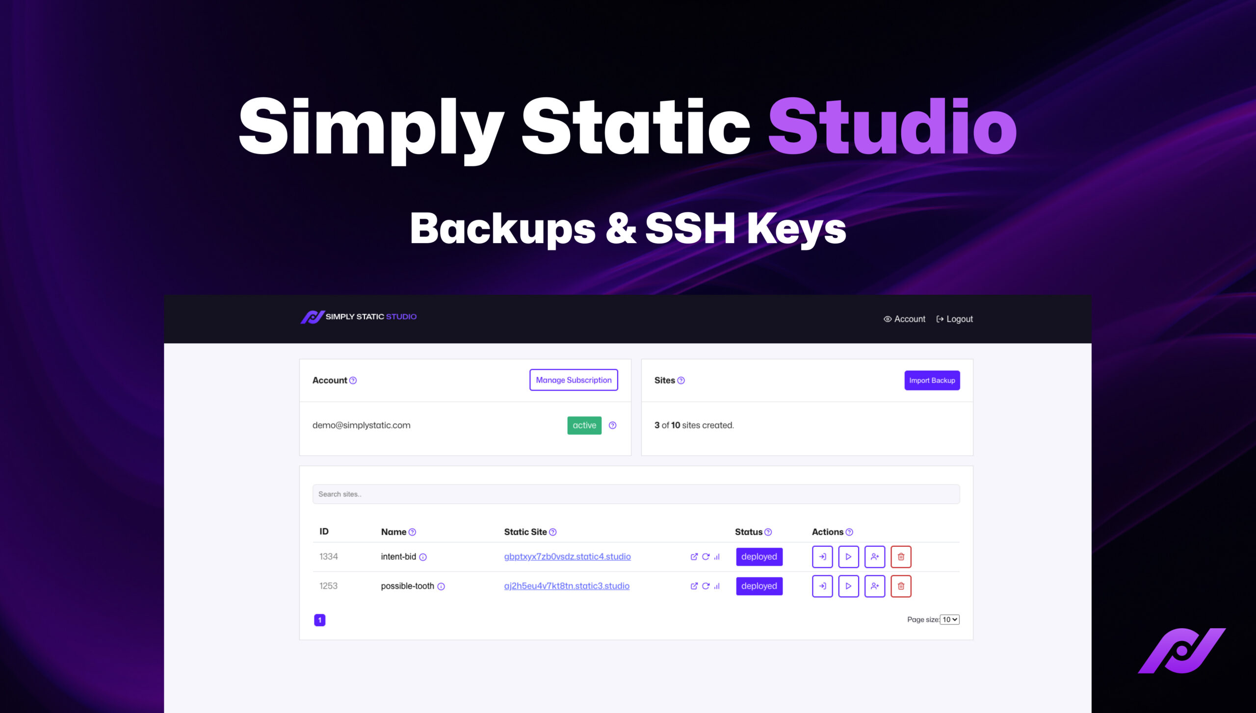 Static Studio – Backups und SSH-Schlüssel 10 Static Studio – Backups und SSH-Schlüssel