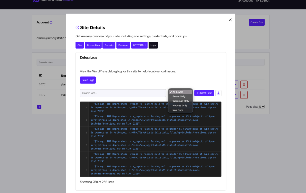 Static Studio – Domains, Logs und Import-Links 7 Static Studio – Domains, Logs und Import-Links 7