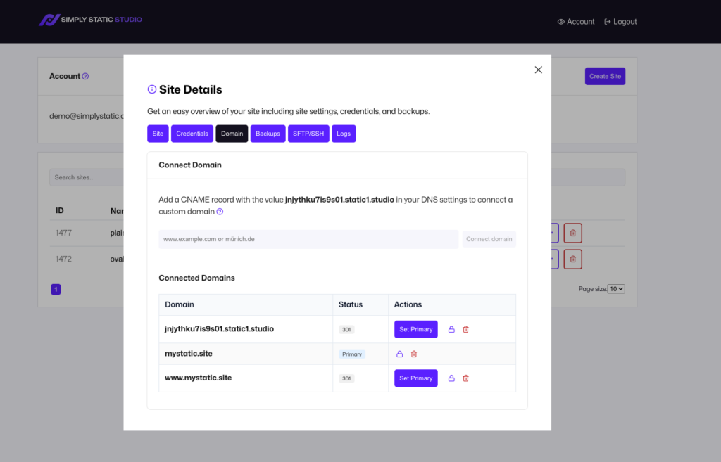 Static Studio – Domains, Logs und Import-Links 8 Static Studio – Domains, Logs und Import-Links 8