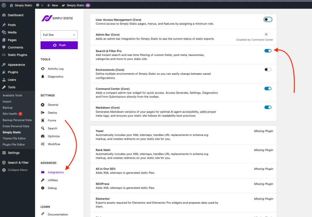 Simply Static Pro – Markdown, Suche & Filter und Command Center 12 Simply Static Pro – Markdown, Suche & Filter und Command Center 12