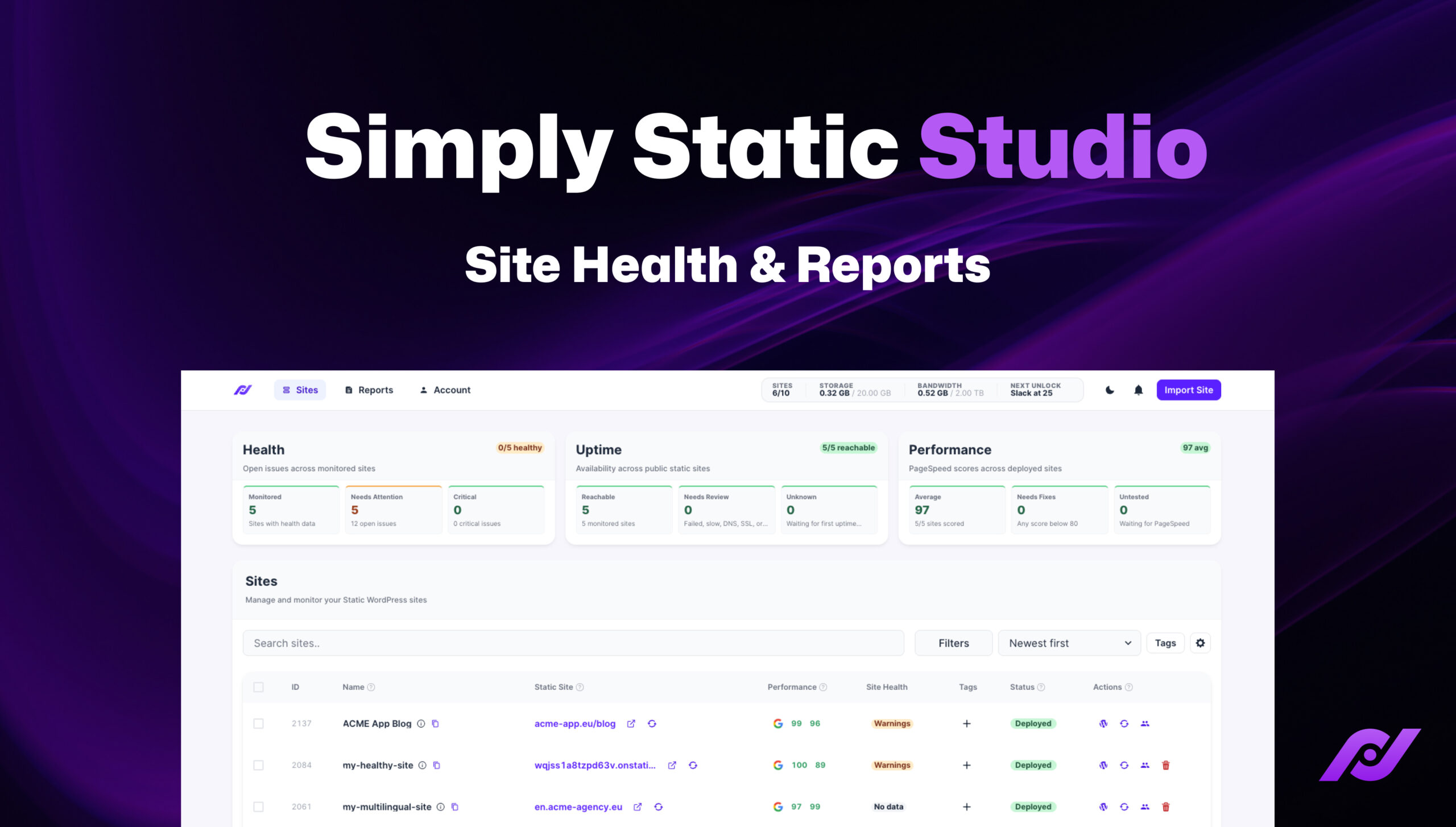 Static Studio – Website-Zustand & Berichte 3 Static Studio – Website-Zustand & Berichte